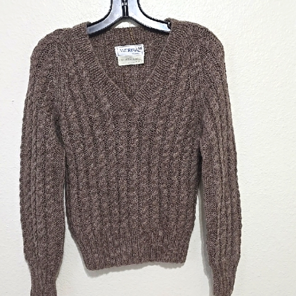 MADRIGAL Alpac, hand Knited Brown Cable Knit Sweater S